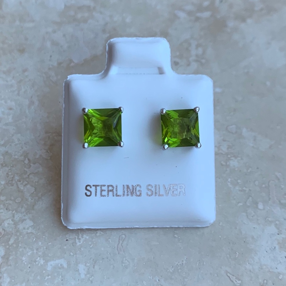 Sterling Silver Peridot Cz Earring, Silver Earring View 2